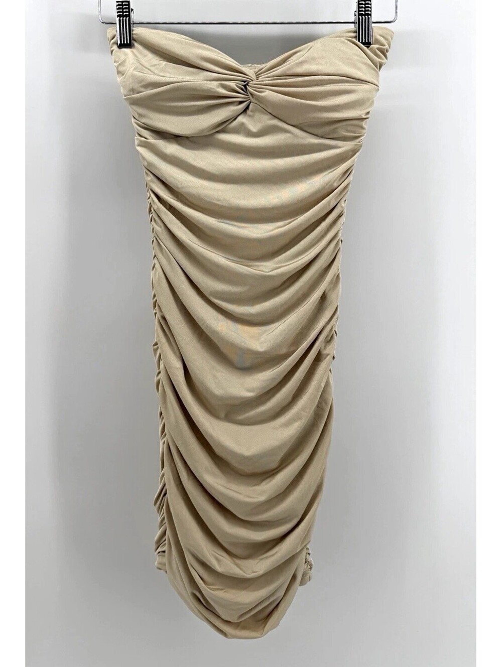 Frederick's of Hollywood Ruched Strapless Bodycon Dress Beige Sweetheart XS
